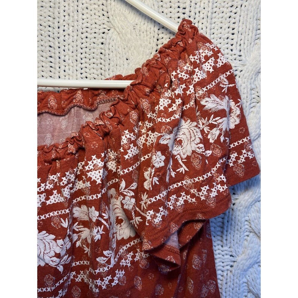 JOLT‎ M Burnt Orange Floral Print Off Shoulder Crop Top Boho Flowy - Picture 5 of 9